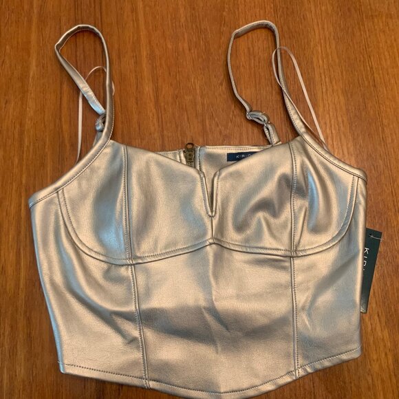 Kirious Los Angeles Antique Silver Butter Faux Leather Corset Bustier Top, Med - Picture 1 of 6